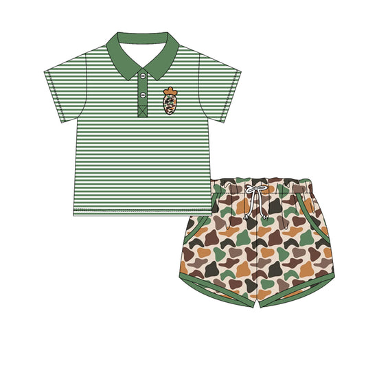 Baby Boys Green Stripe Camo Eggs Button Top Pockets Shorts Easter Clothes Sets Preorder