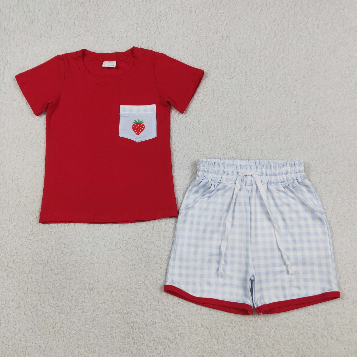Baby Boys Strawberry Top Checked Pockets Shorts Clothes Sets