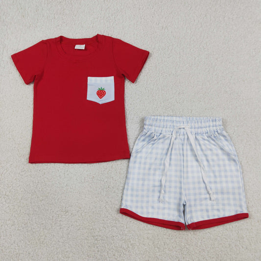 Baby Boys Strawberry Top Checked Pockets Shorts Clothes Sets
