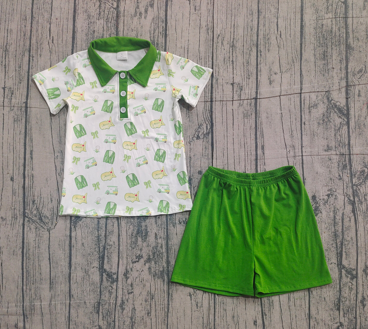 Baby Boys Green Golf Trucks Button Polo Shirts Top Shorts Clothes Sets