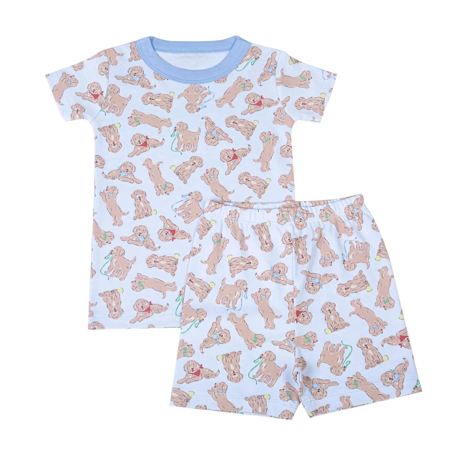 Baby Boys Blue Short Sleeve Dogs Plaid Top Shorts Clothes Sets Preorder