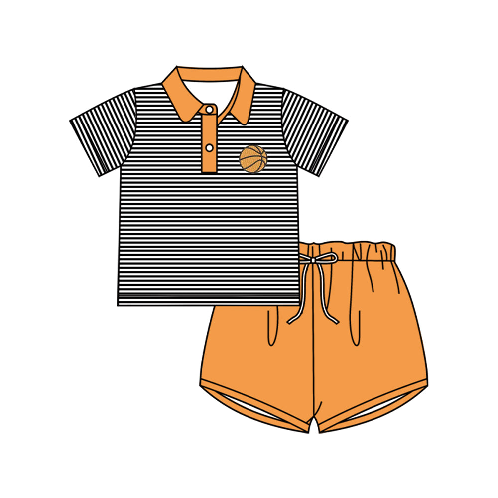 Baby Boys Stripe Basketballs Button Top Shorts Team Clothes Sets Preorder