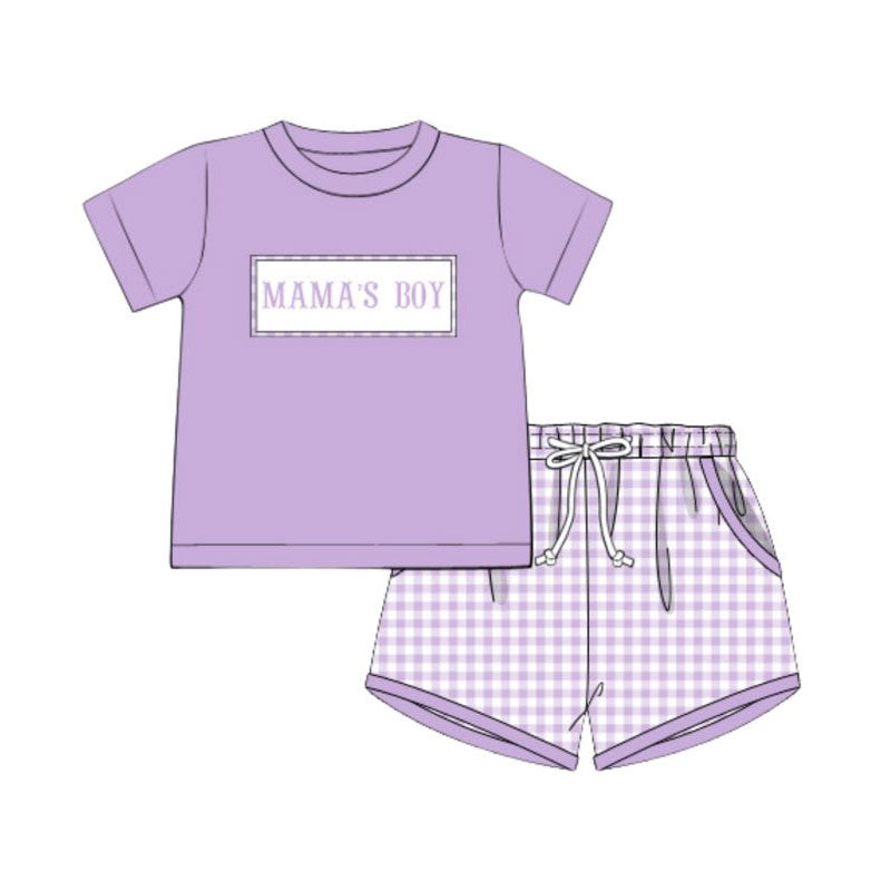 Baby Boys Lavender Mama's Boy Top Pockets Checked Shorts Clothes Sets Preorder