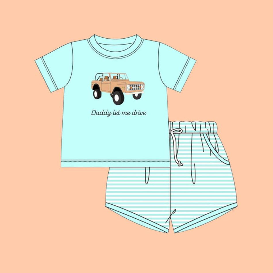 Baby Boys Daddy Let Me Drive Top Pockets Stripe Shorts Clothes Sets Preorder