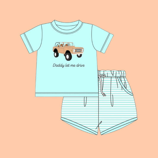 Baby Boys Daddy Let Me Drive Top Pockets Stripe Shorts Clothes Sets Preorder