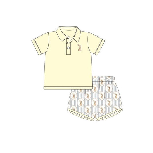 Baby Boys Yellow Button Rabbits Polo Shirts Stripe Shorts Easter Clothes Sets Preorder
