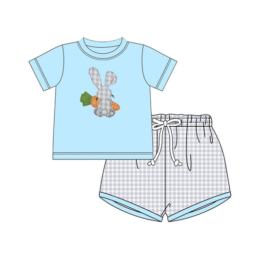 Baby Boys Short Sleeve Rabbit Carrots Top Checked Shorts Easter Clothes Sets Preorder