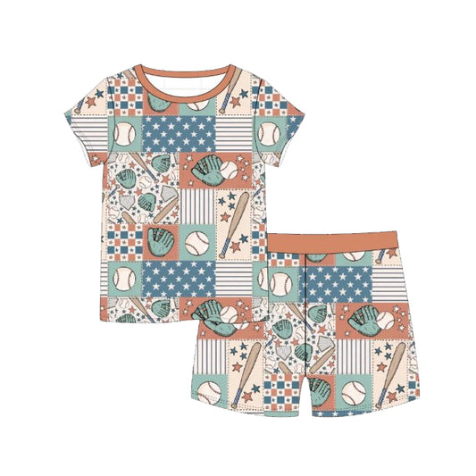 Baby Boys Baseballs Stars Checked Top Shorts Team Pajamas Sets Preorder