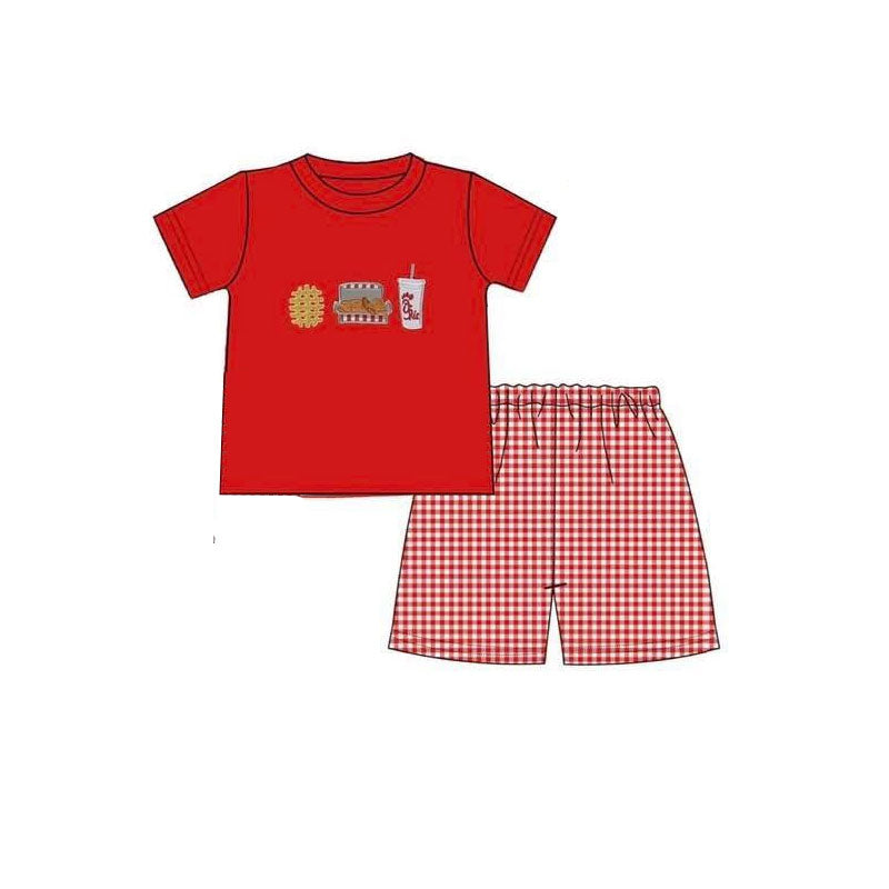 Baby Boys Chicken Drink Top Red Checked Shorts Clothes Sets Preorder