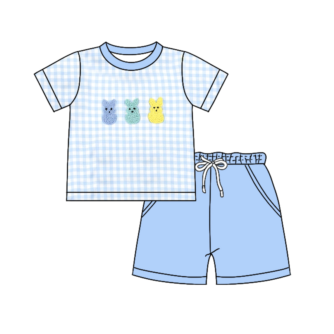 Baby Boys Rabbits Checked Top Pockets Shorts Easter Clothes Sets Preorder