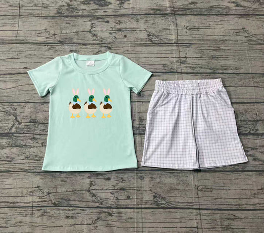Embroidery Rabbits Ducks Baby Boys Checked Pockets Shorts Easter Clothes Sets Preorder