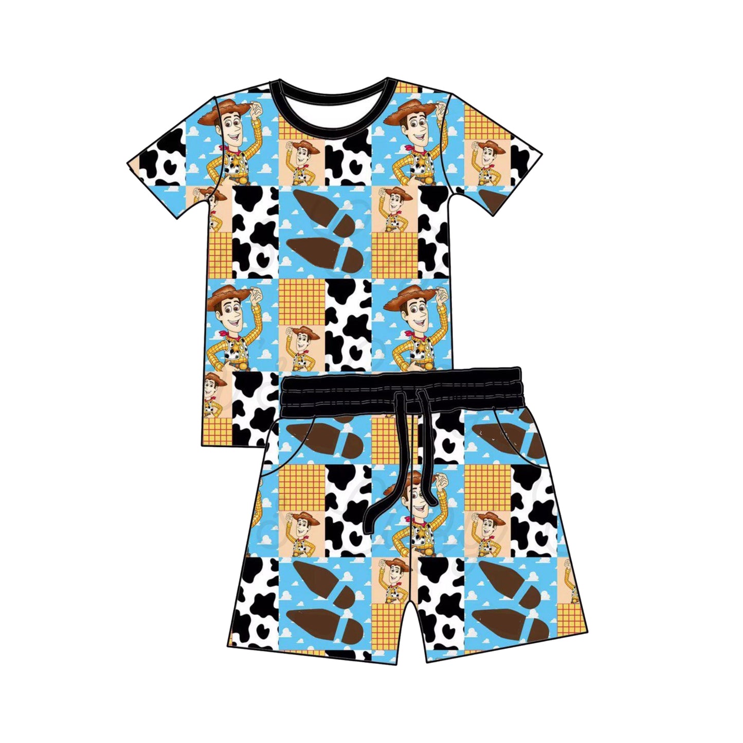 Baby Boys Cartoon Men Cow Print Top Pockets Shorts Clothes Sets Preorder