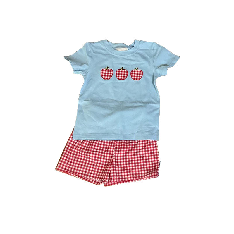 Baby Boys Apples Top Red Checked Shorts Back to School Clothes Sets Preorder