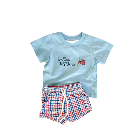 Baby Boys Flags Top Checked Pockets Shorts 4th of July Clothes Sets Preorder