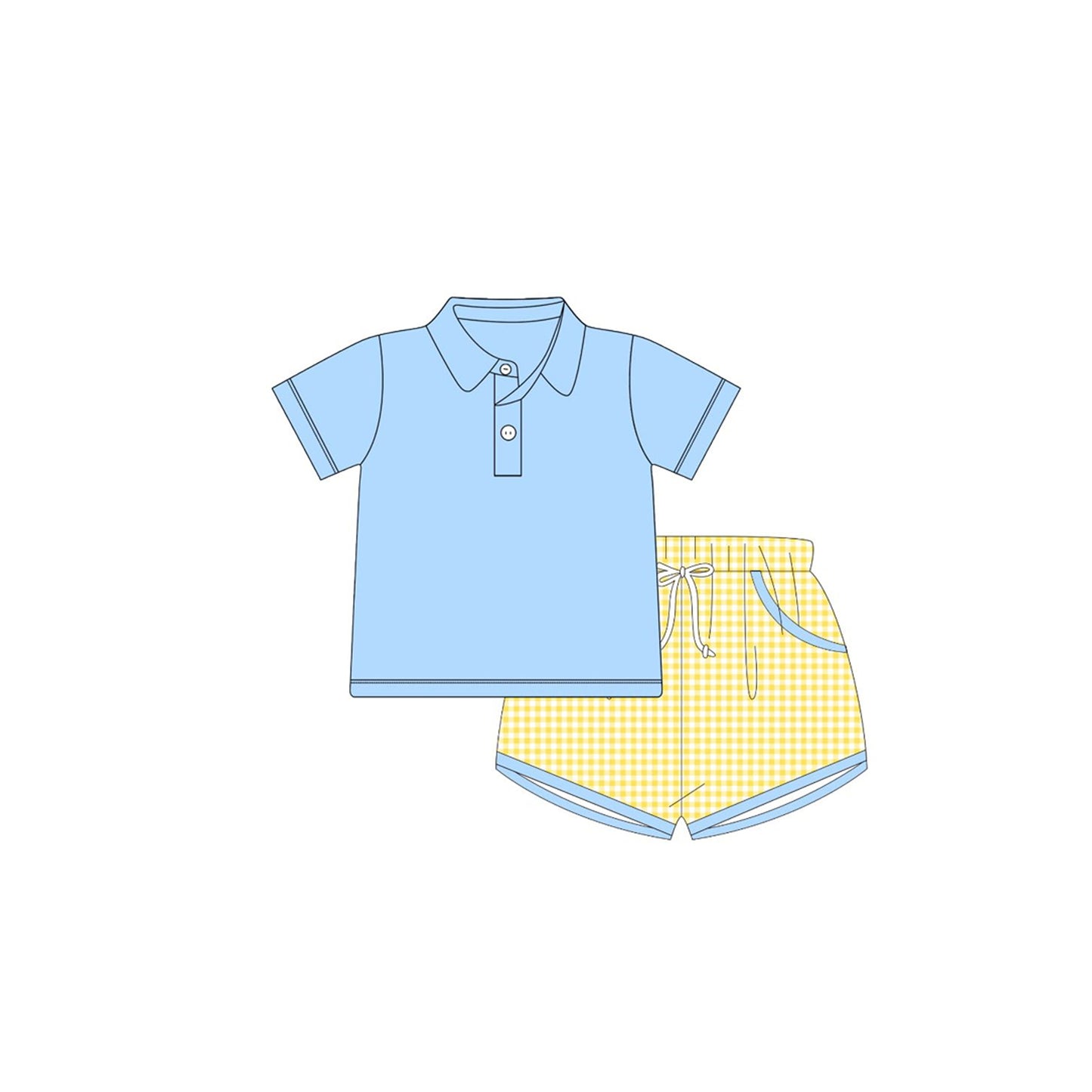 Baby Boys Blue Button Polo Shirts Checked Pockets Shorts Clothes Sets Preorder