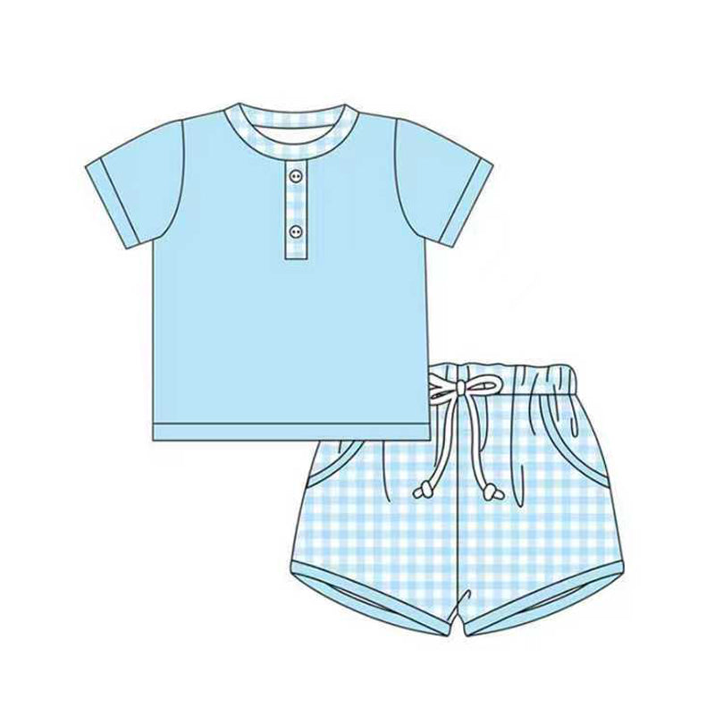 Baby Boys Blue Button Shirt Top Checked Pockets Shorts Clothes Sets Preorder