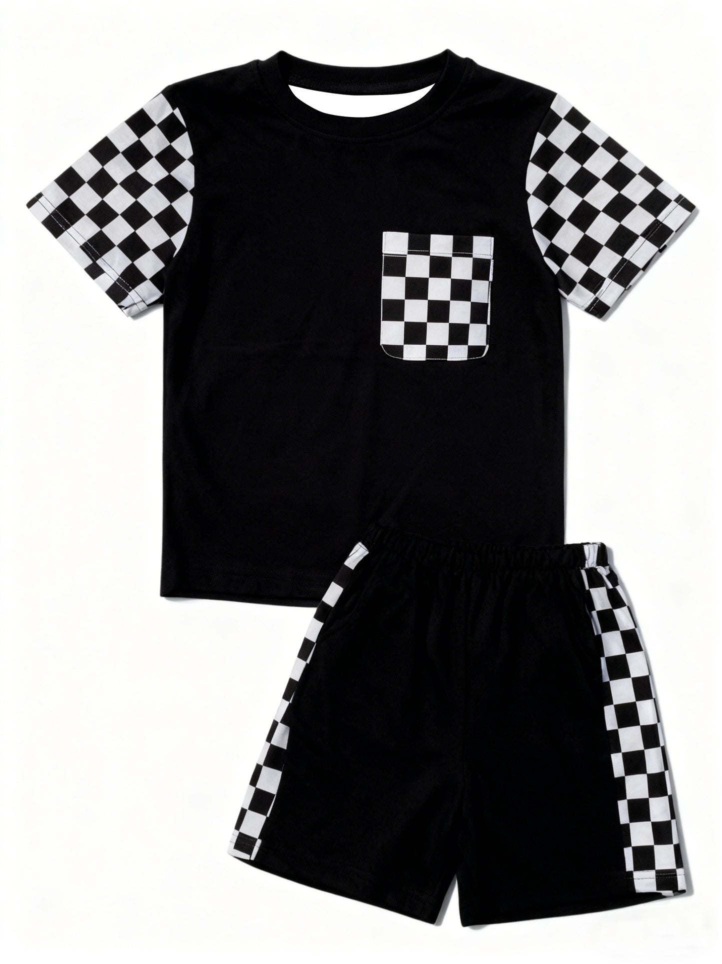 Baby Boys Black Checked Pocket Top Shorts Clothes Sets Preorder