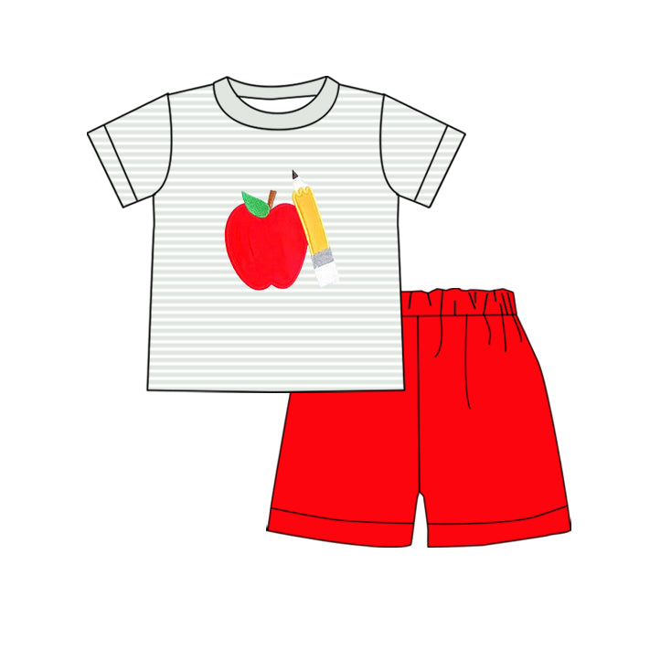 Baby Boys Stripe Apple Pencil Top Shorts Back to School Clothes Sets Preorder