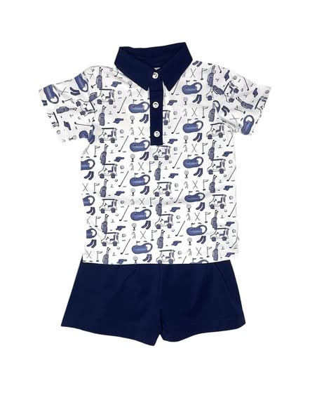 Baby Boys Golf Trucks Button Polo Shirts Top Shorts Clothes Sets Preorder