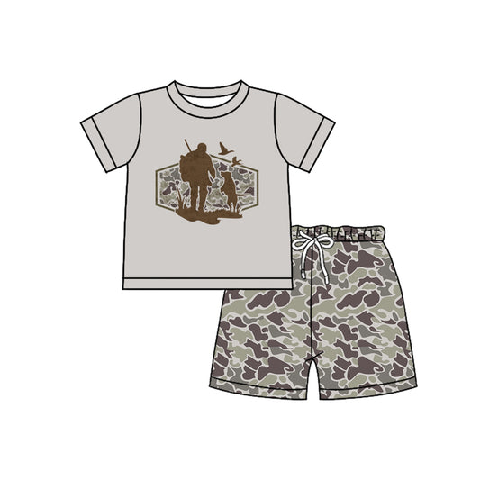 Baby Boys Grey Camo Dogs Ducks Top Shorts Hunting Clothes Sets Preorder