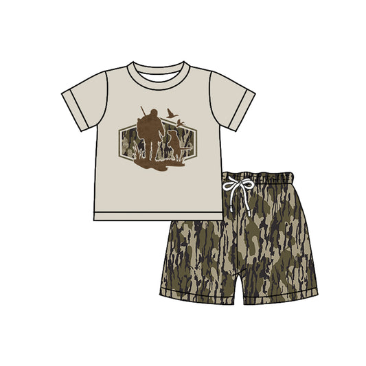 Baby Boys Olive Camo Dogs Ducks Top Shorts Hunting Clothes Sets Preorder