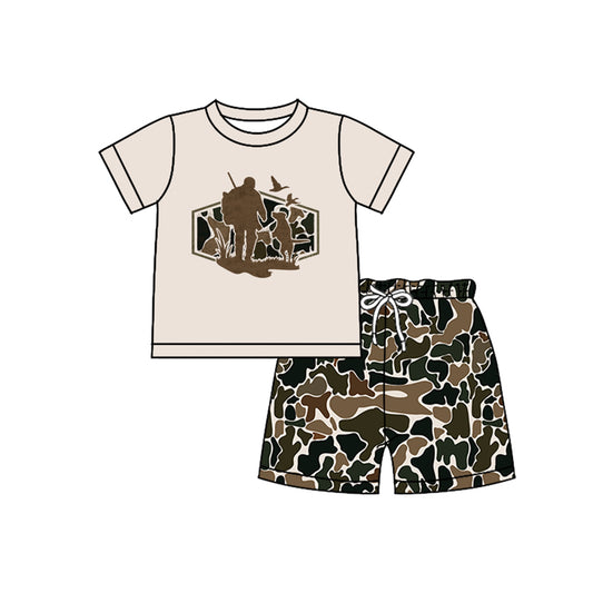 Baby Boys Dark Brown Camo Dogs Ducks Top Shorts Hunting Clothes Sets Preorder