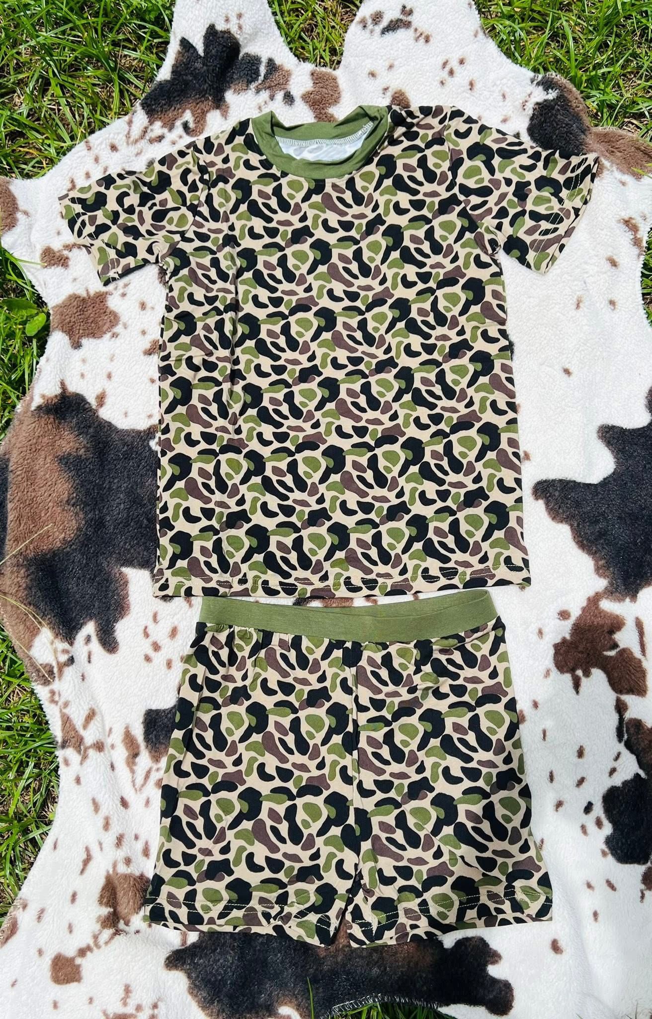 Baby Boys Southern Green Camo Top Shorts Pajamas Sets Preorder