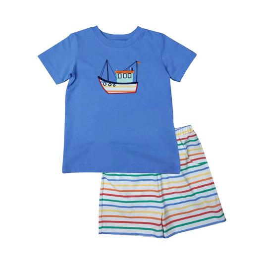 Baby Boys Blue Boats Top Stripe Shorts Clothes Sets Preorder