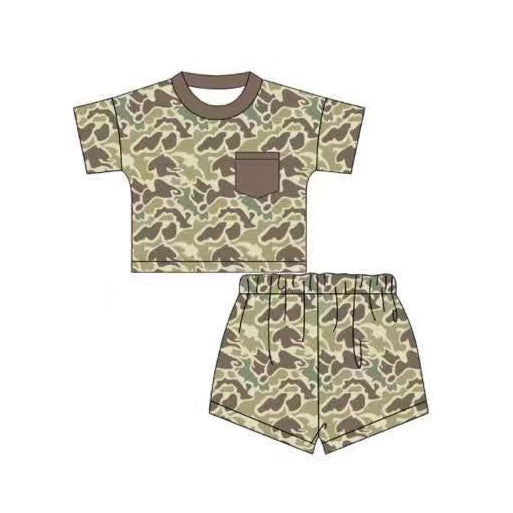 Baby Boys Southern Khaki Camo Pocket Top Shorts Pajamas Sets Preorder
