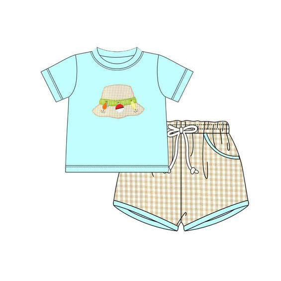 Baby Boys Short Sleeve Hats Fishing Top Checked Pockets Shorts Hunting Clothes Sets Preorder