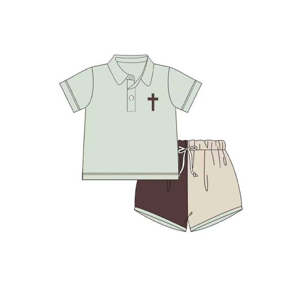 Baby Boys Button Cross Polo Shirts Shorts Easter Clothes Sets Preorder