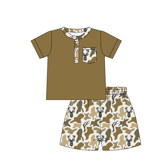 Baby Boys Button Pocket Top Deer Camo Shorts Hunting Clothes Sets Preorder