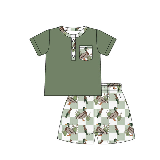 Baby Boys Button Pocket Top Ducks Calls Checked Shorts Hunting Clothes Sets Preorder