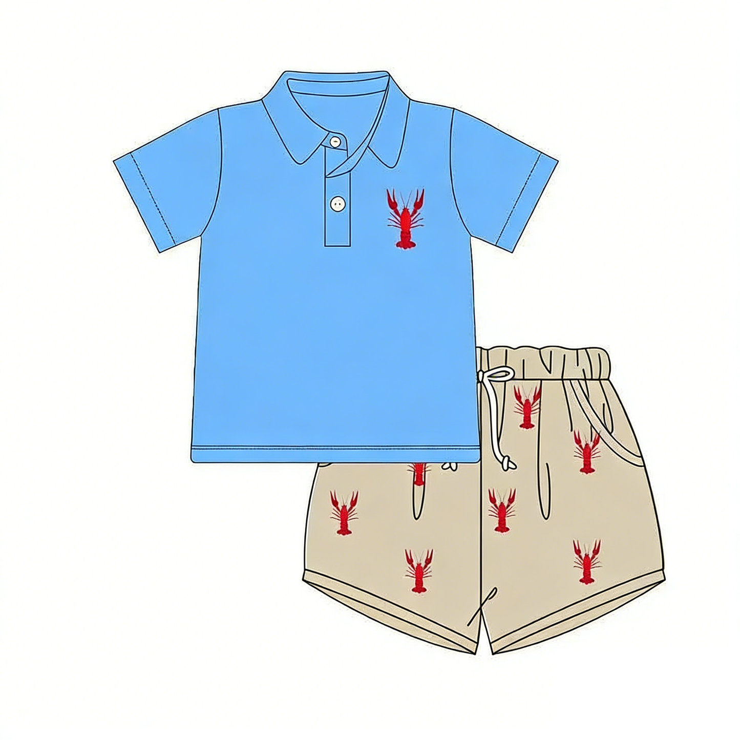 Baby Boys Blue Short Sleeve Crayfishes Button Top Pockets Shorts Clothes Sets Preorder