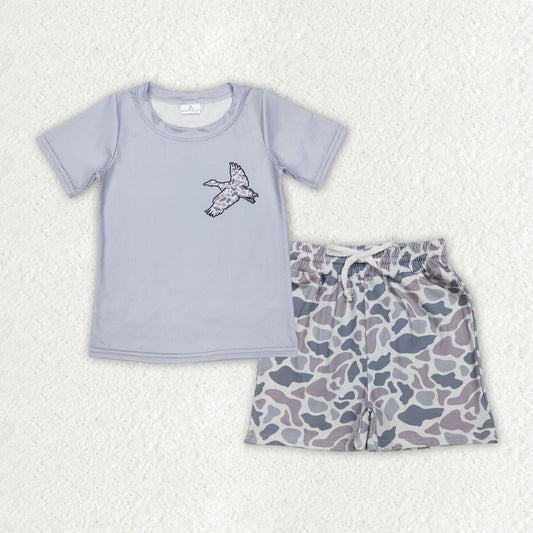 Baby Boys Light Grey Camo Ducks Top Pockets Shorts Hunting Clothes Sets
