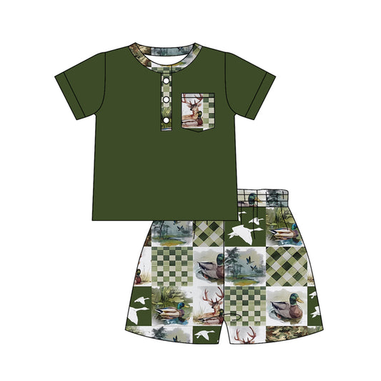 Baby Boys Pocket Button Top Deer Ducks Checked Shorts Hunting Clothes Sets Preorder