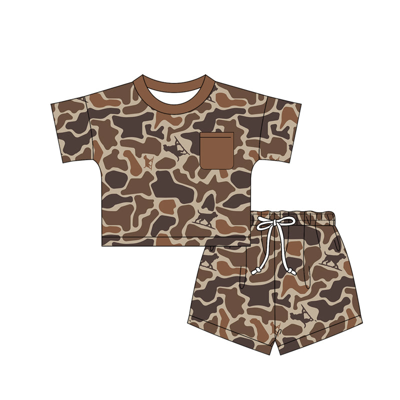 Baby Boys Southern Brown Dogs Camo Pocket Top Shorts Hunting Clothes Sets Preorder