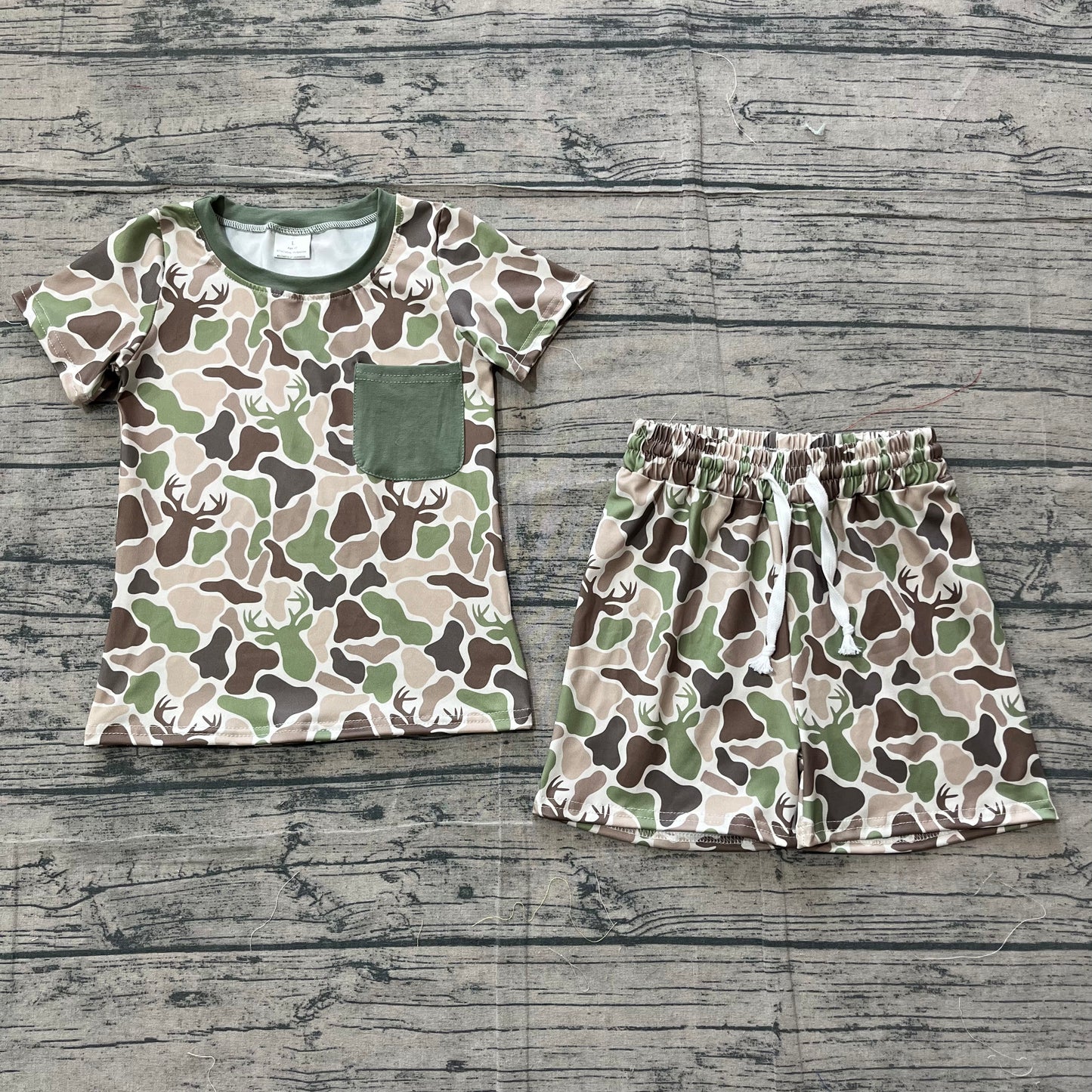 Baby Boys Southern Green Deer Camo Pocket Top Shorts Hunting Clothes Sets