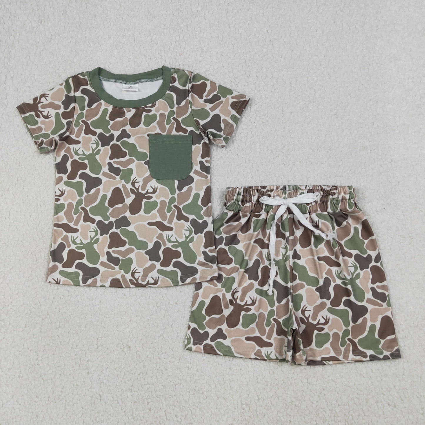 Sibling Baby Boys Short Sleeve Deer Ducks Camo Pockets Top Short Hunting Clothes Sets