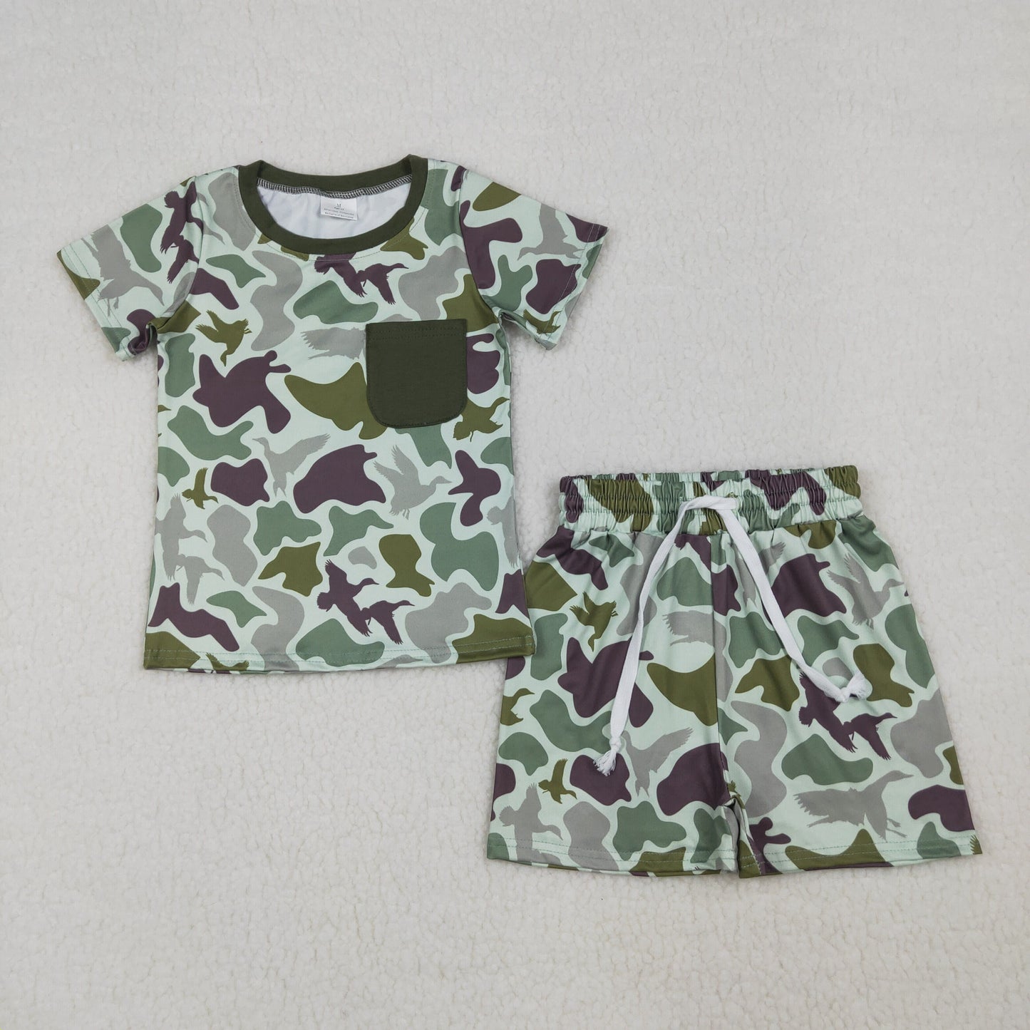Baby Boys Southern Green Ducks Camo Pocket Top Shorts Hunting Clothes Sets