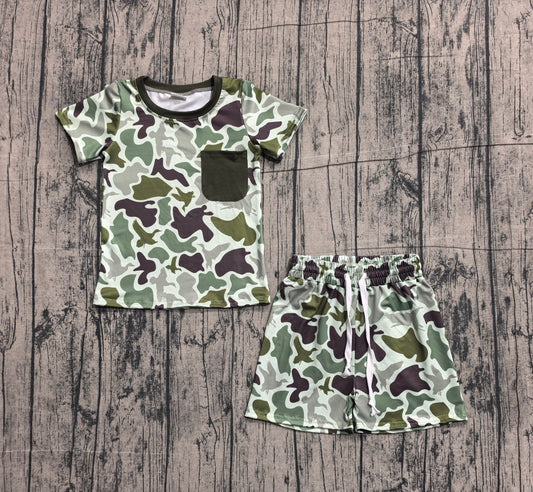 Baby Boys Southern Green Ducks Camo Pocket Top Shorts Hunting Clothes Sets