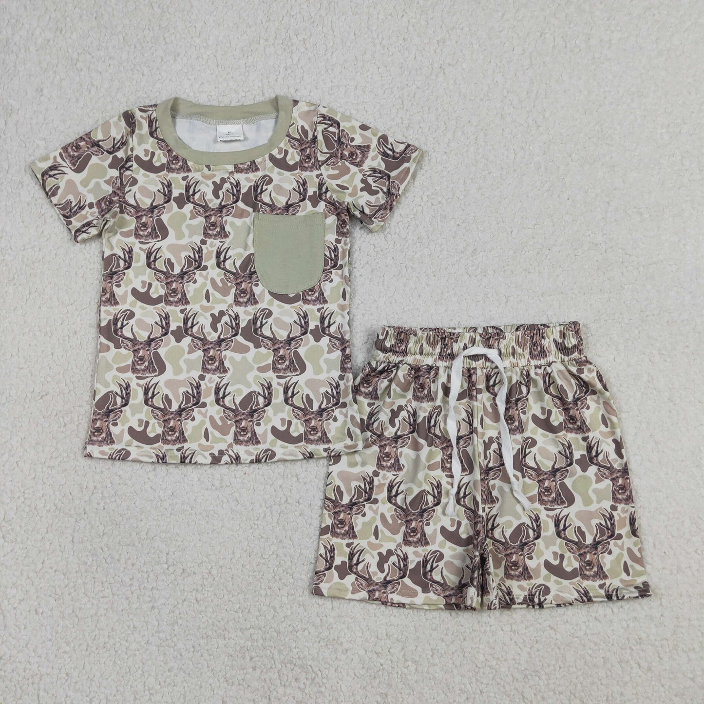 Baby Boys Southern Khaki Deer Camo Pocket Top Shorts Hunting Clothes Sets