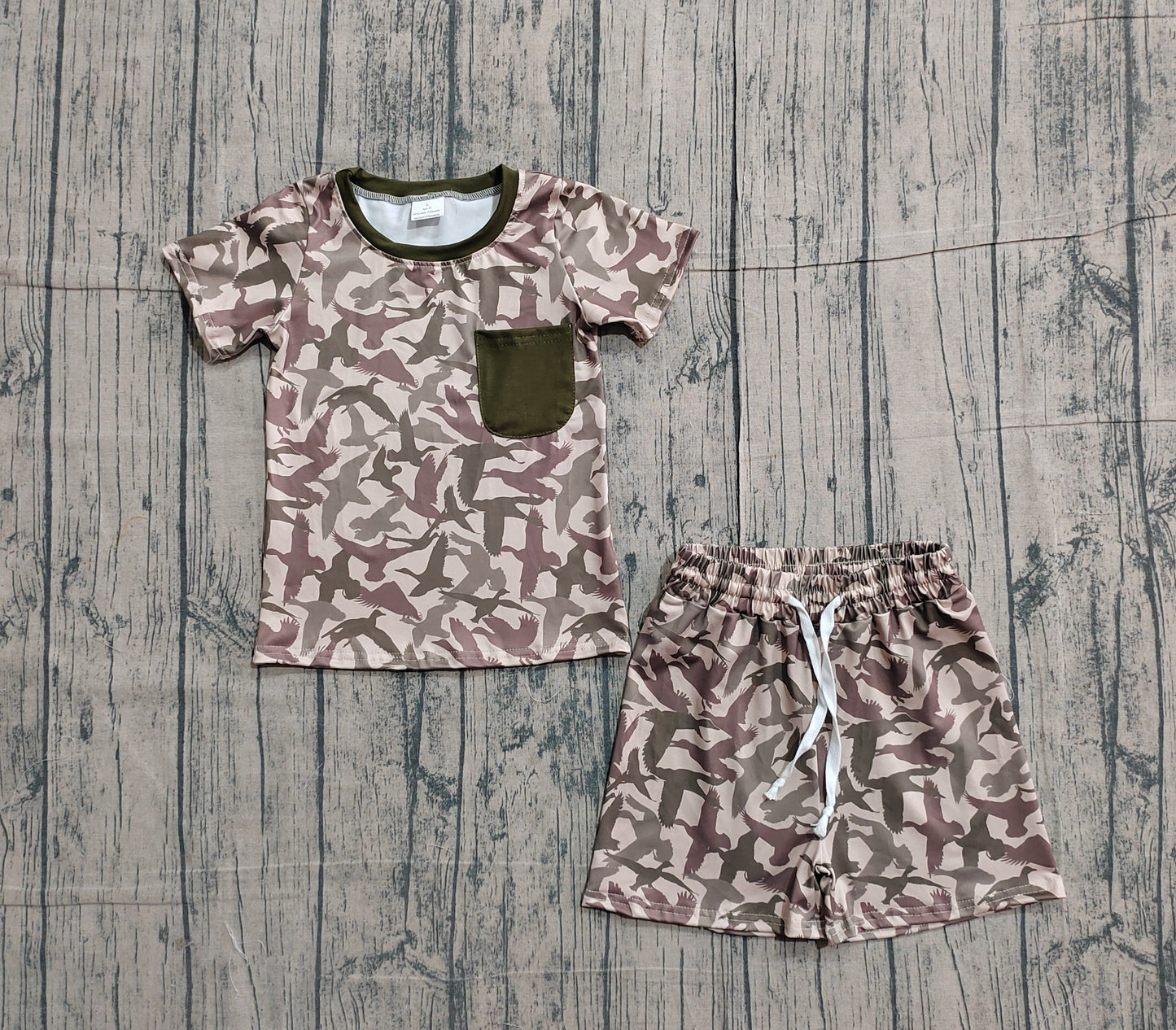 Baby Boys Ducks Camo Pocket Top Shorts Hunting Pajamas Clothes Sets