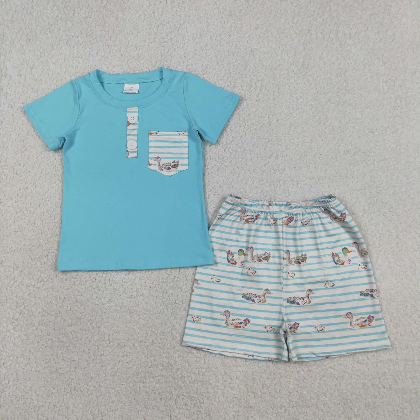 Baby Boys Blue Button Pockets Top Ducks Stripe Shorts Hunting Clothes Sets