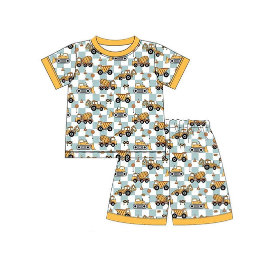 Baby Boys Excavator Checked Top Shorts Pajamas Sets Preorder