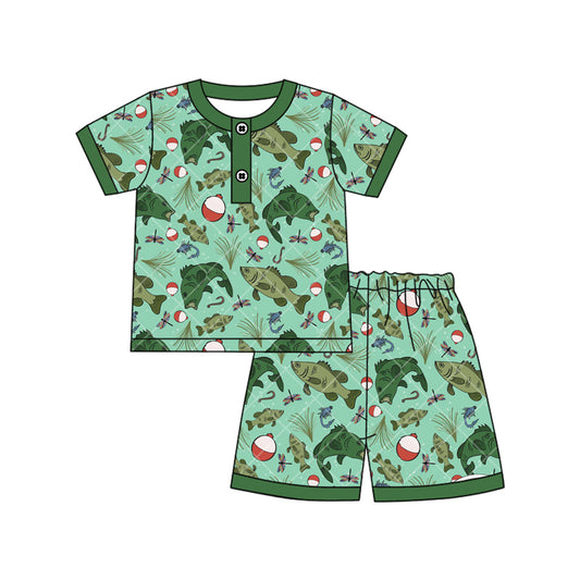 Baby Boys Green Checked Fishing Button Top Shorts Hunting Pajamas Sets Preorder