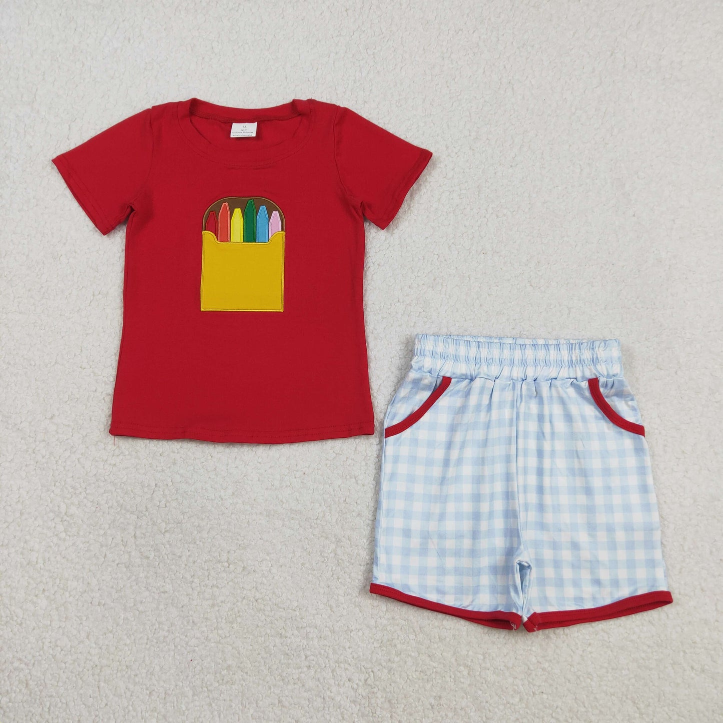 USA Shop Baby Boys Embroidery Pencils Top Checked Pockets Short Back to School Clothes Set