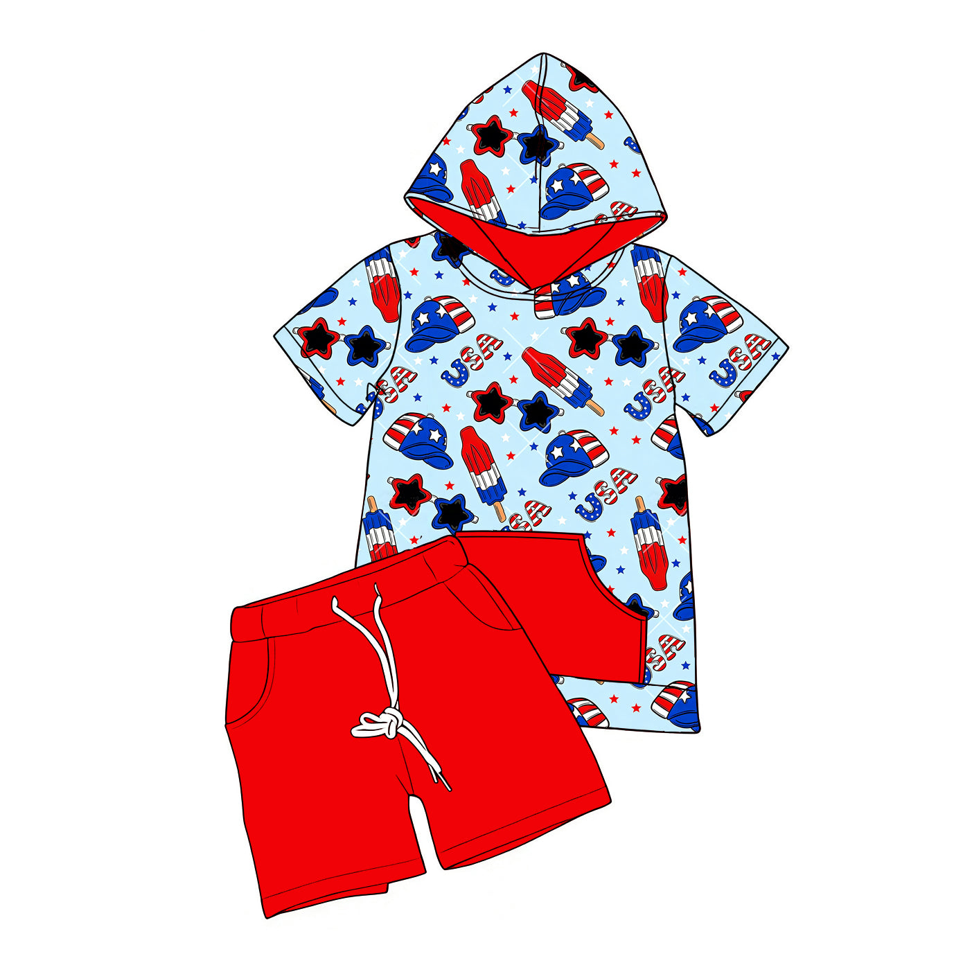 Baby Boys USA Popsicle Hoodie Top Pockets Shorts 4th of July Clothes Sets Preorder