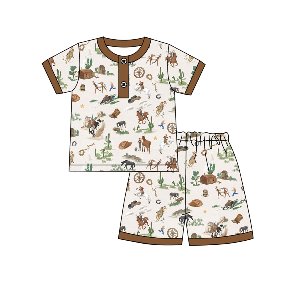 Baby Boys Horse Rodeos Cactus Button Top Shorts Western Pajamas Sets Preorder