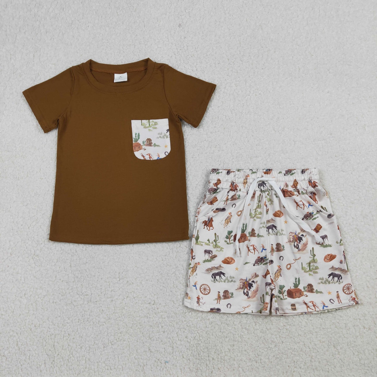 Sibling Baby Boys Horse Rodeos Top Pockets Short Western Clothes Set Rompers
